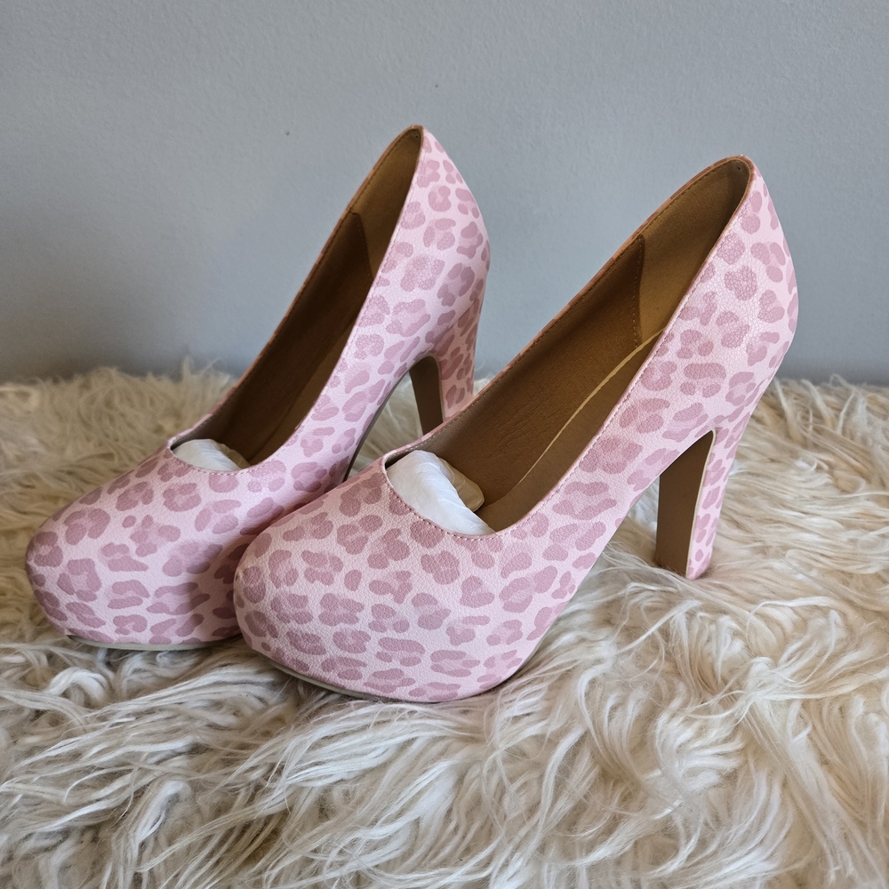 Women's Pink Leopard Print Platform Pumps High Heel